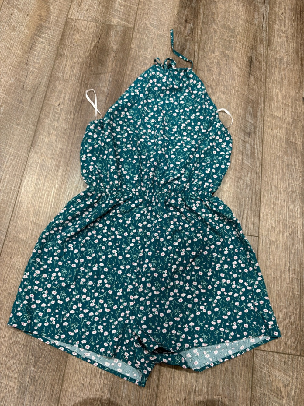 SHEIN Teal Floral Halter Romper
